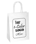 White Kraft Custom Printed Paper Bags With Twisted Handles, Stand Up Square Bottom, 10x5x13 Inches, Bulk 500 Pack, Perfect For Shopping