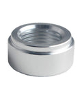 Pair Of 3/8 Inch NPT Aluminum Weld On Bung Fittings For Fuel Tanks Lightweight 6061 Alloy showing threaded outlet design.