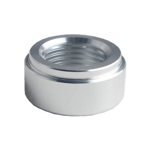 Pair Of 3/8 Inch NPT Aluminum Weld On Bung Fittings For Fuel Tanks Lightweight 6061 Alloy showing threaded outlet design.