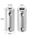 Top Tier Aluminum Shaft Coupler Built Legit Tough With Set Screw Grip for 1/8 To 5mm Bores, aluminum, 26mm length.