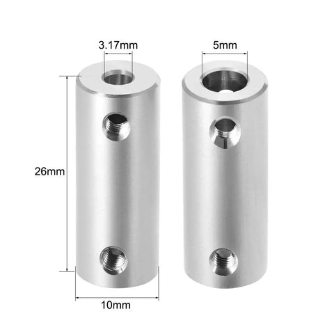 Top Tier Aluminum Shaft Coupler Built Legit Tough With Set Screw Grip for 1/8 To 5mm Bores, aluminum, 26mm length.