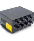 Beefy 8 Channel Microscope LED Driver With Dimming Switch 24V DC For Machine Vision And Stereo Microscopes PCB Inspection And Laboratory Lighting Systems Ideal For Research Labs And Manufacturing Quality Control, black metal box with 8 knobs