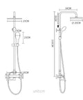 UMJIGF 8 Inches Shower System Brass Chrome Shower Faucet Set Wall Mounted dimensions illustration, showing shower head and handheld setup.