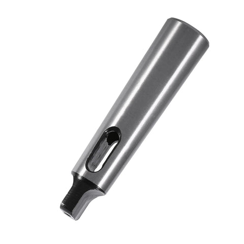 Side view of steel Morse taper reducing adapter MT1 to MT2 with a slot