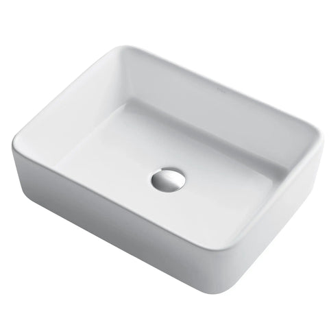 Elavo Modern Rectangular Vessel Sink In White Porcelain Ceramic For Bathrooms 19 Inch With Baked On Glaze Finish Scratch And Stain Resistant