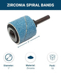 Hardcore 1X1 Inch Zirconia Spiral Sanding Bands Rotary Sander Attachment For Drill And Die Grinder Rust Removal Metal Wood Polish Knockout Finish 10 Pack 36 Grit close-up of spiral sanding band