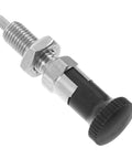 Top Shelf Hand Retractable Spring Plunger With Knurled Grip Locking Positioning Pin For Toolboxes And Rolling Cabinet Self Adjusting Industrial Hardware, stainless steel and black knurled grip.