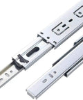 22 Inch Full Extension Drawer Slides Set 1 Pair Side Mount Ball Bearing Rails For Cabinets Wardrobes And Kitchens Heavy Duty 100 Lb Load Capacity Cold Rolled Steel With Zinc Finish Includes Screws, close-up view