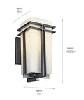 Black Outdoor Wall Light With Satin Etched Opal Glass 1 Light Exterior Sconce, 14.25"H x 7"W, modern arts and crafts style.