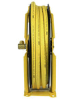 Front view of Double Arm Hose Reel With Half Inch By Fifty Foot Premium Rubber Air Hose, Heavy Duty Steel Construction for garages.