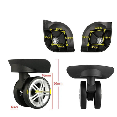 Universal suitcase caster wheels with 68mm diameter, silent roll, heavy-duty swivel trolley design, featuring a well-defined structure.