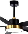56 Inch Ceiling Fan With Remote And Light, 3 Color LED Lighting, 5 Blades, DC Motor, Memory Function, 6 Speeds, Brass Gold Finish