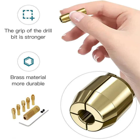 Top Tier Brass Drill Chuck Collet Bits Set With 3.17 Mm Shafts And Wide 0.5-3 Mm Range For Dremel Rotary Tools in hand.