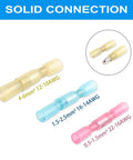 Heat Shrink Bullet Connectors Kit, 100 Pcs Male And Female Electrical Bullet Terminals, Waterproof Marine Grade Butt Connectors for Watercraft, Electronics And Auto Use AWG 22-18 displayed in different sizes