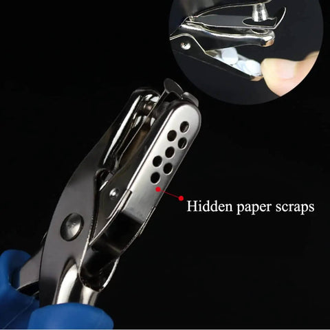 Single Hole Circle Paper Punch Handheld Scrapbooking Punch Rubber Coated Handle 6Mm Circle Puncher, close-up showing scrap containment
