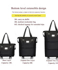 Black Amazon expandable foldable duffel bag with wheels; shows 28L base, 48L expand, and 64L expanded capacity.