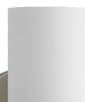 Close-up of cylindrical etched glass shade on Three Light Etched Glass Modern Bath Vanity Light in Polished Nickel Finish, Replay Collection