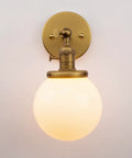 Vintage Wall Sconce Lighting Fixture With 5.9-Inch Round Milk White Hand Blown Glass Globe Shade Hardwired Mount Antique Brass Finish