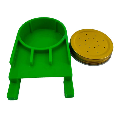 Green Bee Hive Feeder Kit Eight Pack for Easy Water or Sugar Syrup Feeding in Hives, showing green plastic base and yellow lid.