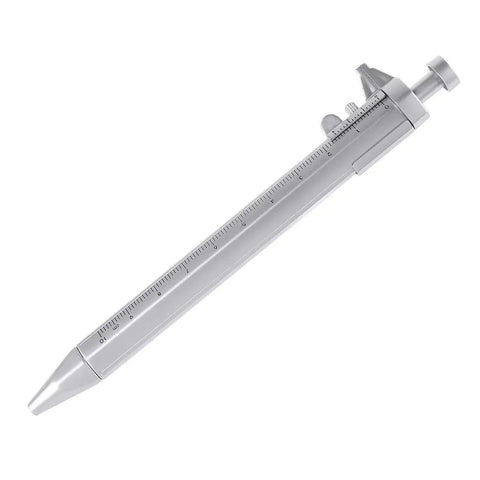 Accuracy Calipers Pen with Double Scale for Easy Measurement, silver metal design with measurement markings visible.