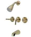 Magellan Tub And Shower Faucet With Three Handles In Polished Brass Wall Mount Design Solid Brass Construction