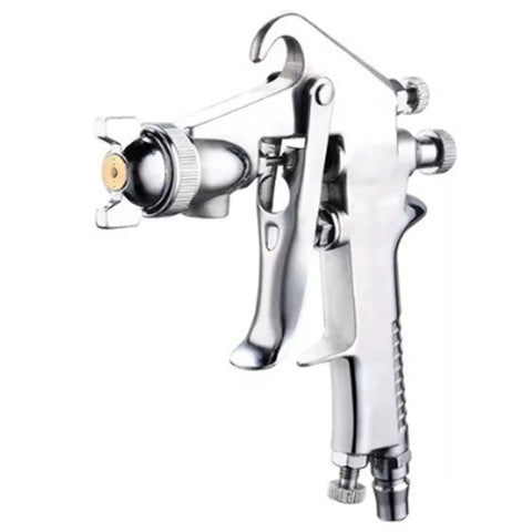 High Output Pneumatic Paint Sprayer Featuring 400 Ml Top Cup Air Spray Gun close-up of metallic body and nozzle design.