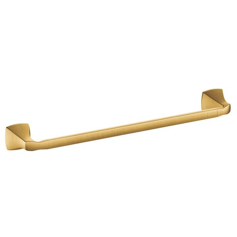 Super Stylish Brushed Gold 24 Inch Bathroom Towel Bar Brings That Contemporary Glam Vibe To Your Space With Sleek Modern Brushed Texture Easy Hassle Free Install Goes Great With Voss Collection For A Fresh Cozy Updated Bath Look, shown angled.