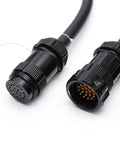 Tour Ready Power Extension Cable Featuring Rugged Male To Female Connectors Built With Heavy Duty Multi Strand Copper Wire Black Cord Designed For Live Stages And Backline Rigging close-up of durable connectors