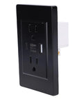Rock Solid Heavy Duty Wall Outlet With Usb And Type C Ports Flame Retardant Electrical Receptacle 15A black face with dual USB ports.