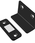 Ultra Thin Invisible Magnetic Steel Catch Latch For Sliding Wardrobe Doors No Punching Required Strong Suction Close Up Black Hardware with metal components.