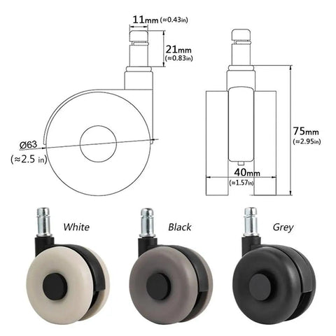 Rock Solid Office Chair Replacement Casters With Silent Rubber Tires Set Of Five, Smooth As Silk 360 Swivel Rollers That Glide Effortlessly On Carpet Or Tile, Heavy Duty Upgrade