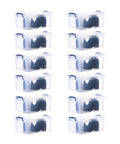 12 Pack 21 Qt Clear Storage Bins With Snap Tight Lids Stackable Plastic Containers BPA Free, filled with shoes for organization.