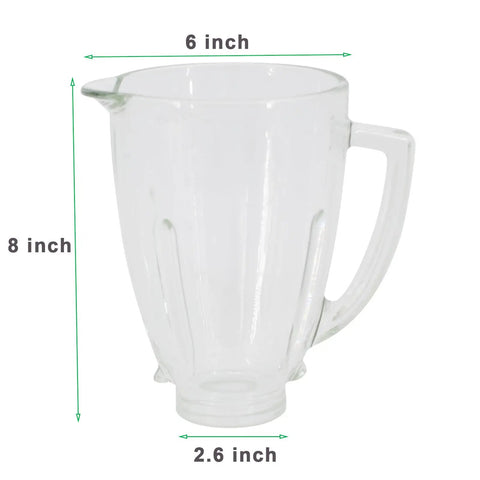 Kickin 6 Cup Glass Blender Replacement Jar With Lid Kit Including 4 Point Ice Blade Bottom Cap And Rubber Gasket for blenders
