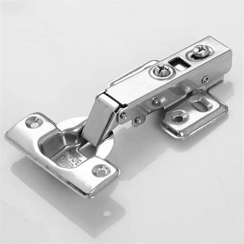 Top Grade Stainless Steel Soft Close Hinges For Cabinets And Closets Featuring Hydraulic Full Overlay Action With No Sweat Mounting And Rock Solid Durability In A 20 Piece Pack showing a single hinge side view.