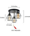 Industrial Dope Pull Chain Ceiling Light Fixture With Black Metal Cage Semi Flush Mount Three Light Edison E26 Steampunk Vibe