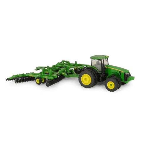 John Deere 8320R Tractor And 637 Disk Set 1:64 Scale Die Cast Farm Toy with realistic detailing, dual tires, and till equipment