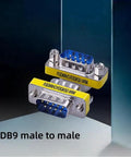 2 Pack DB9 Male to Male RS232 Gender Changer Coupler Adapter Connector with shielded metal and gold pins.