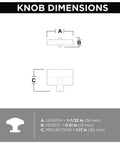 Dimensions diagram of Gathered Blade Cabinet Knob In Brushed Copper Finish, 1-7/16 Inch for kitchen and bath cabinets.