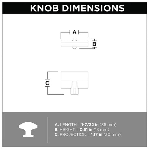 Dimensions diagram of Gathered Blade Cabinet Knob In Brushed Copper Finish, 1-7/16 Inch for kitchen and bath cabinets.