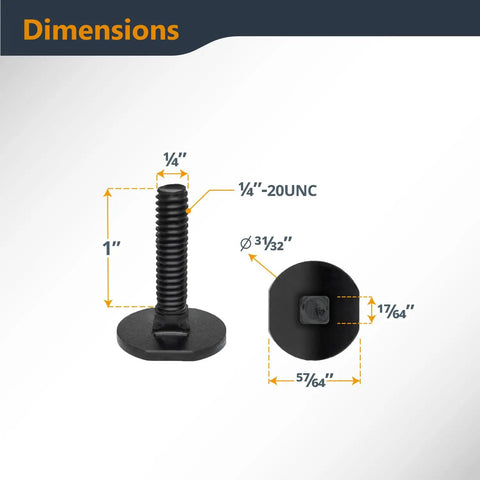 Dimensions of the bolt from the 32-Inch Table Saw Miter T Track Kit With T Bar, Five T Knobs And Ten 1/4-Inch 20 Bolts.