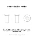 Rock Solid Semi Tubular Rivets 100 Pack 304 Stainless Steel Permanent Fasteners dimensions 2.36in length, 1.06in wide, 0.22lb weight