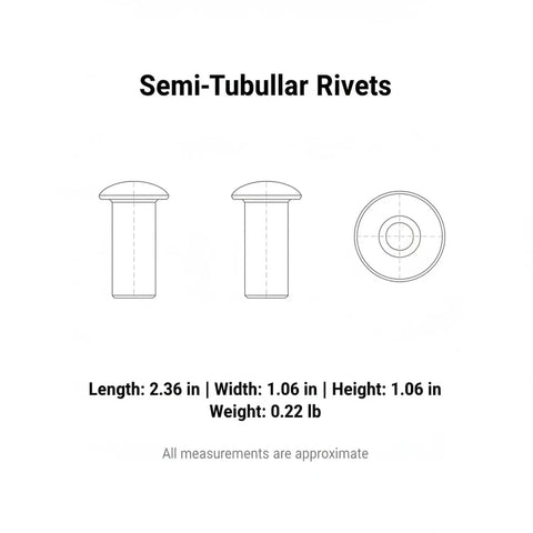 Rock Solid Semi Tubular Rivets 100 Pack 304 Stainless Steel Permanent Fasteners dimensions 2.36in length, 1.06in wide, 0.22lb weight
