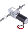 Dual Right Handed M8 Shaft Gear Motor With Flange For Lift Systems And Precision Motion Control Coaxial Twin Shaft Geared Speed Reducer With 50 To 1 Reduction For Smooth Reliable Linear Actuation, shown with threaded shafts and wires
