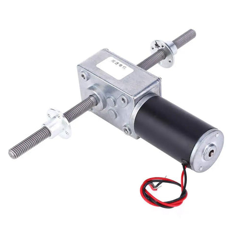 Dual Right Handed M8 Shaft Gear Motor With Flange For Lift Systems And Precision Motion Control Coaxial Twin Shaft Geared Speed Reducer With 50 To 1 Reduction For Smooth Reliable Linear Actuation, shown with threaded shafts and wires