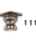 Antique Beast Feet Leg Corner Protectors For Wooden Jewelry Boxes And Small Furniture Bronze Zinc Alloy with screws, close-up view