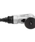 Router base plate adapter with aluminum body and black circular base, side view