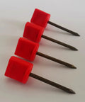 Four 20Pack Archery Target Pins Heavy Duty Manganese Steel Nails With Plastic Heads, showing red heads and metal shanks on a white surface.