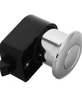 Rugged Push Button RV Lock Latch for Cabinets, Drawers and Doors, zinc alloy build, side view, black and silver finish