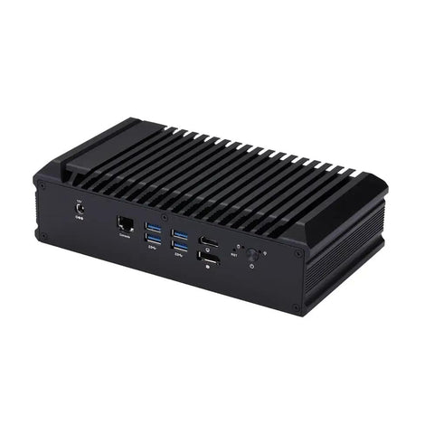 Smooth Operator Fanless Mini Pc With Intel Core I7 10510U Eight No Sweat Cooling Two Point Five Gbe Lan Ports rear view with ports.