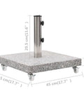 Granite and stainless steel tube parasol base with wheels for easy mobility and quick positioning, dual locking bolts, 17.7 inch